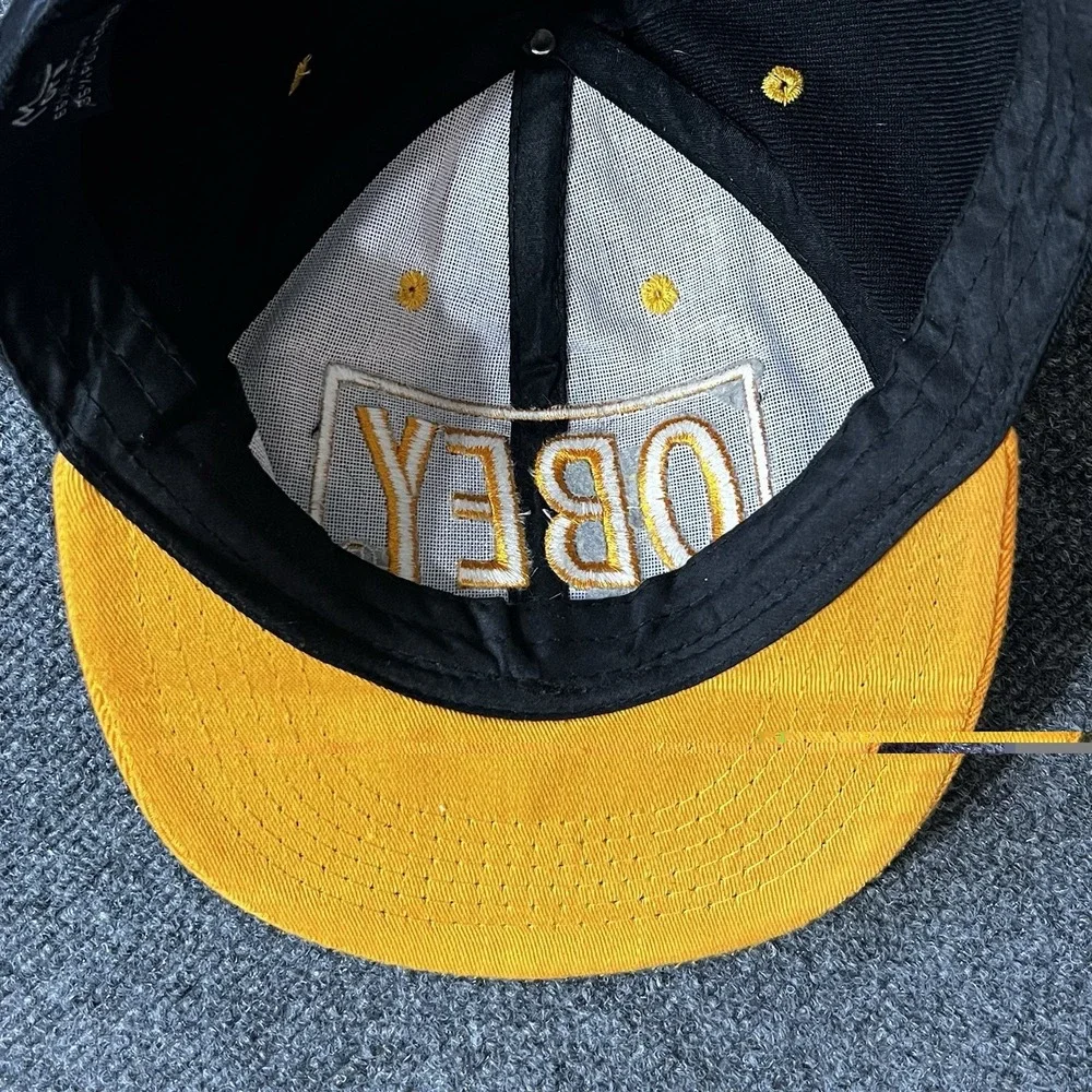 Vintage Obey Skateboarding Snapback Hat Black Yellow Orange One Size